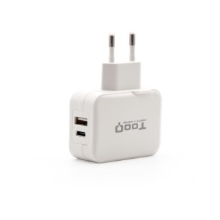 tooq tooq cargador de pared doble puerto usb-c + usb a, 27w