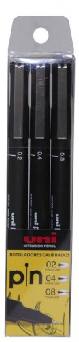 uni-ball estuche 3 rotuladores calibrados 2/4/8mm. unipin uni-ball 182634338