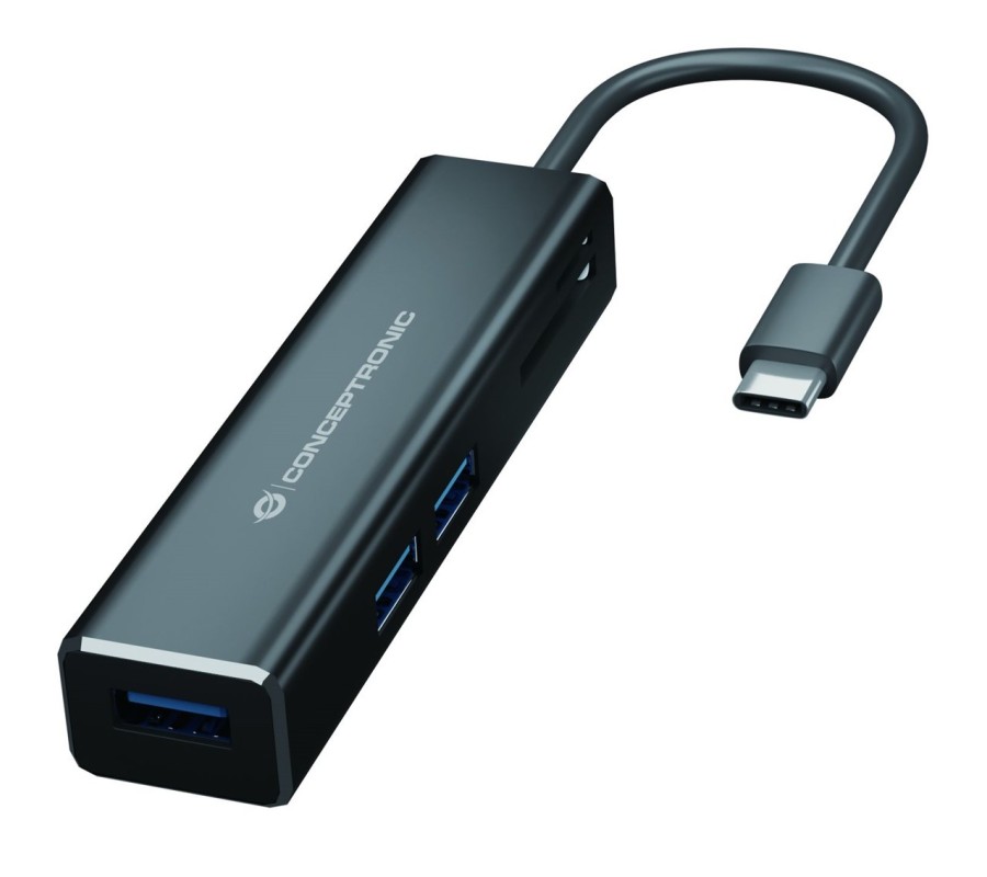 conceptronic adaptador conceptronic usb tipo c a hub usb 3 puertos con lector de tarjetas