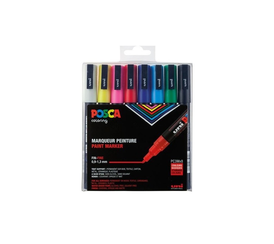 uni-ball estuche 8 uds. pc-3m basic posca uniball 182634670