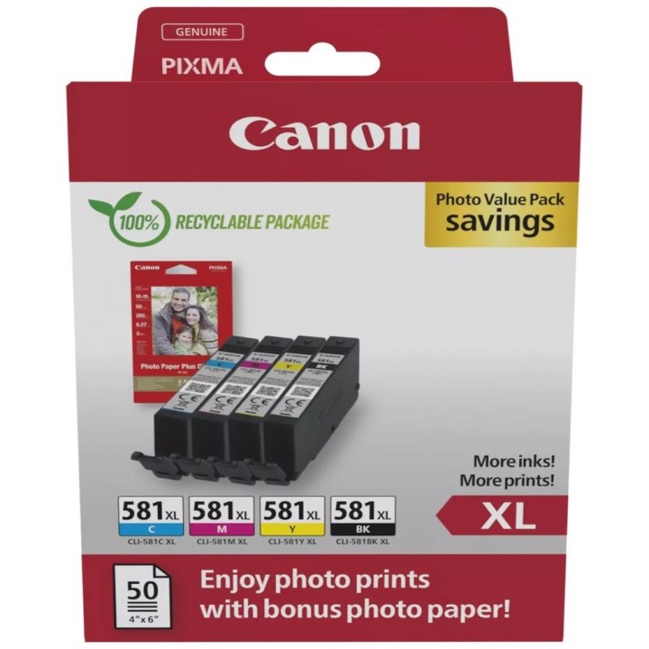 canon multipack tinta canon cli - 581xl bk - c - m - y + papel fotografico