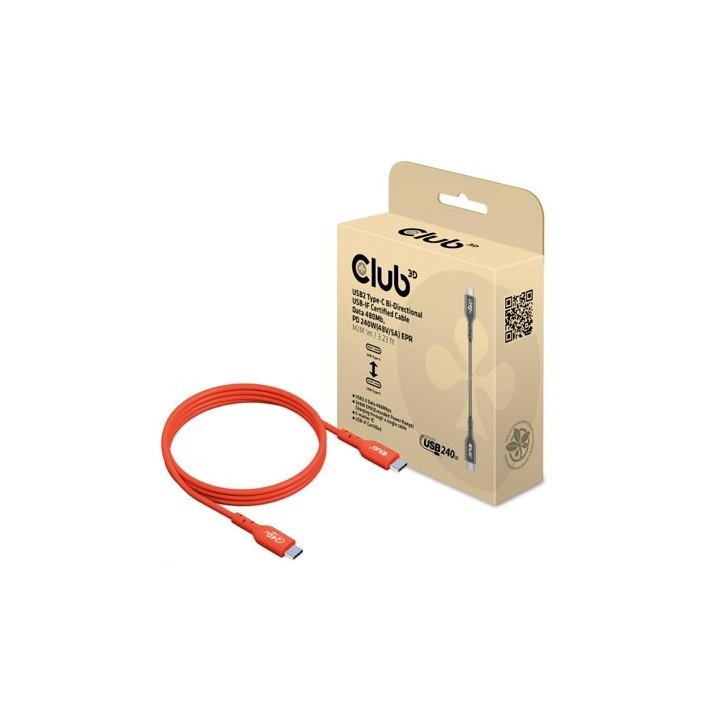 cable carga 240w club3d certificado usb2 tipo-c 1m usb-if datos 480mb  pd 240w(48v 5a) epr m m 1m