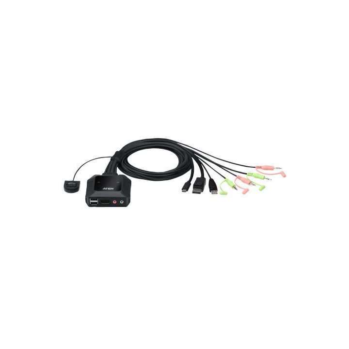 aten switch kvm en formato cable hibrido displayport de 2 puertos usb-c