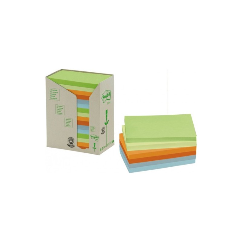 post-it pack 16 blocs 100 hojas notas recicladas adhesivas 76x127mm colores surtidos pastel 655-1rpt