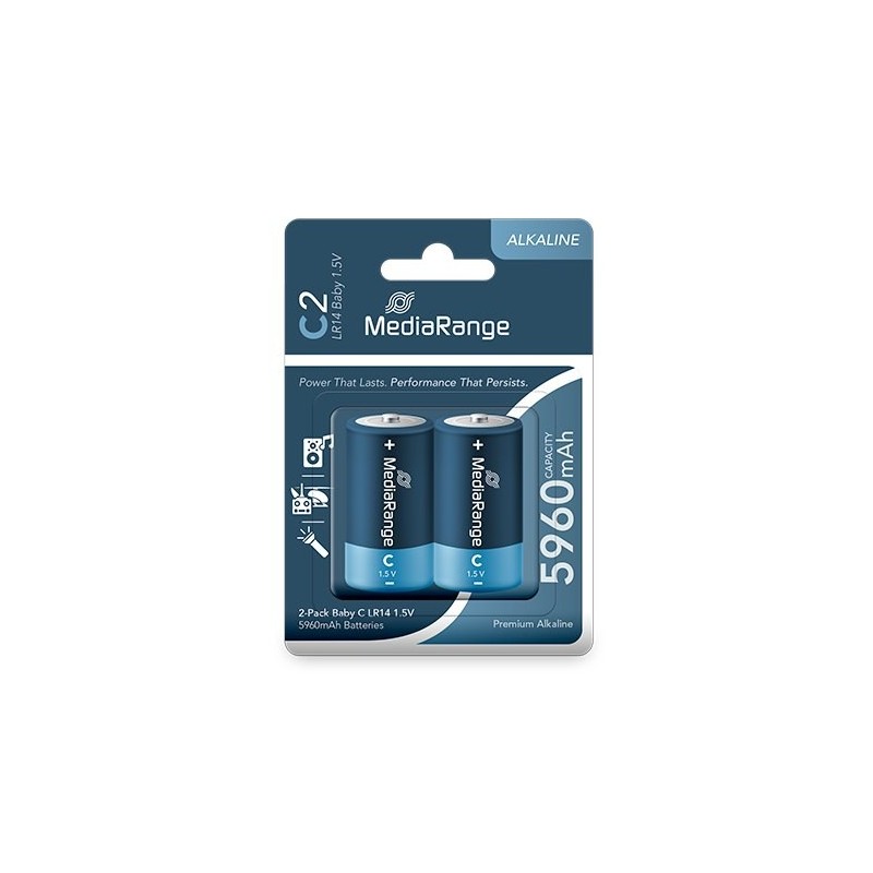 pilas alcalinas mediarange baby-c 1.5v 5960mah 2pack