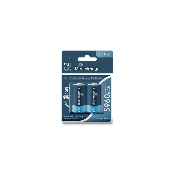 pilas alcalinas mediarange baby-c 1.5v 5960mah 2pack