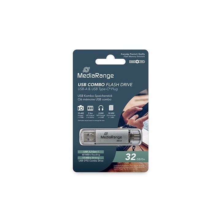 pendrive combo 64gb usb 3.2 mediarange usb-a usb-c lectura 60mbs escritura 15mbs