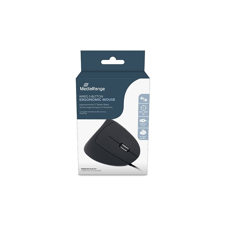 raton optico mediarange mros230 black ergonomico cable 1.7m 2400dpi