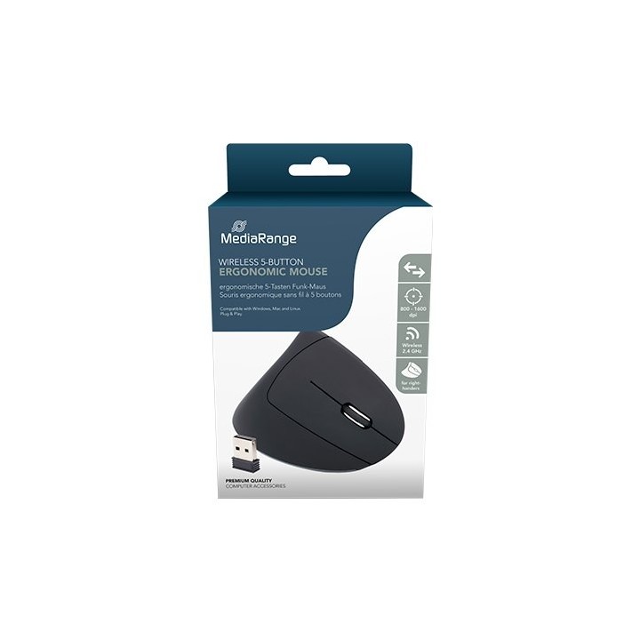 raton optico mediarange mros232 wireless black ergonomico 1600dpi