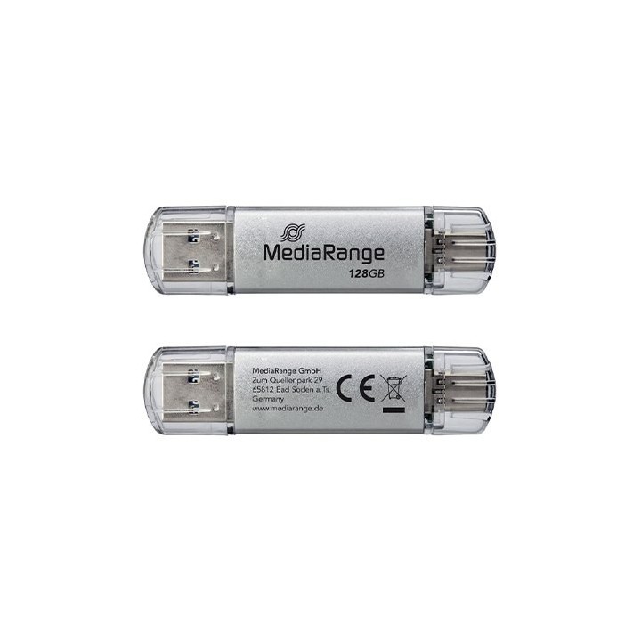 pendrive combo 128gb usb 3.2 mediarange high p. usb-a usb-c lectura 80mbs escritura 20mbs