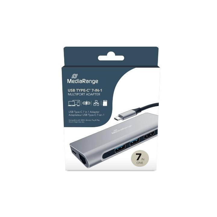 hub mediarange usb-c 7en1 2xusb 3.2 1xhdmi 1xrj45 1xsd 1xusb-c