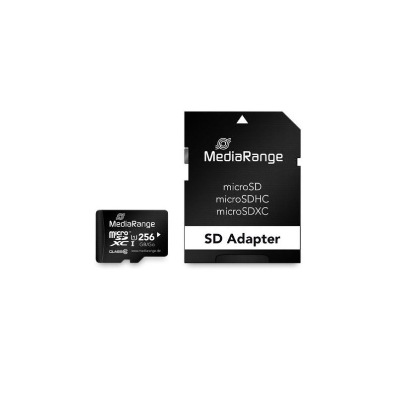 mem micro sdxc 256gb mediarange + adaptador sd lectura 80mbs escritura 10mbs