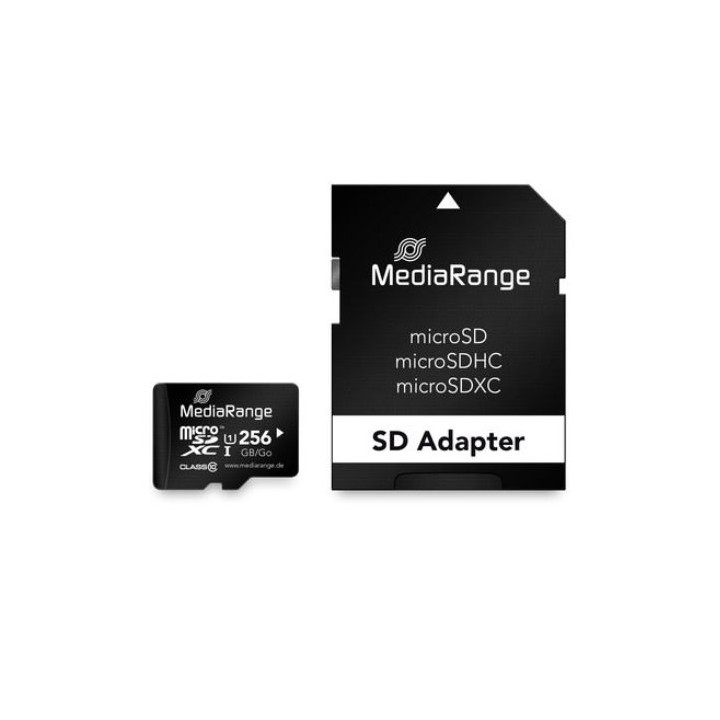 mem micro sdxc 256gb mediarange + adaptador sd lectura 80mbs escritura 10mbs