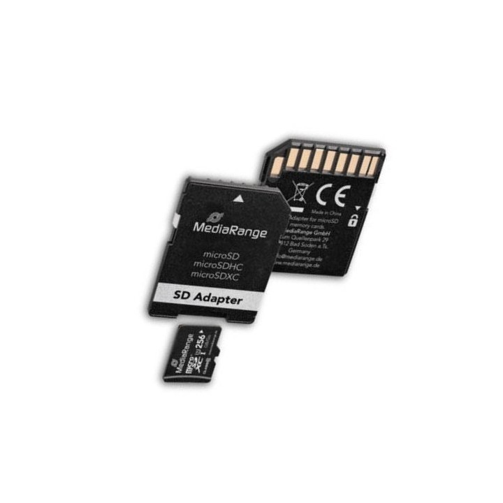 mem micro sdxc 256gb mediarange + adaptador sd lectura 80mbs escritura 10mbs