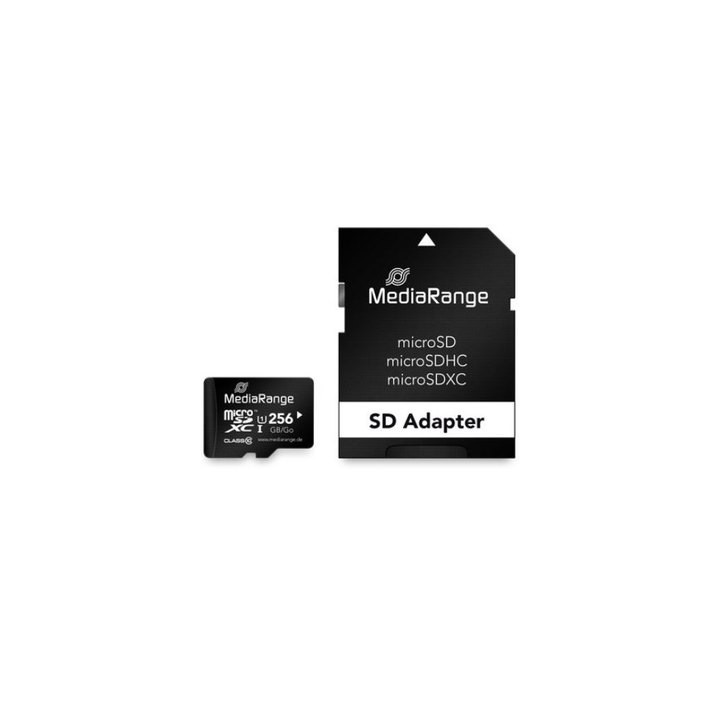 mem micro sdxc 256gb mediarange + adaptador sd lectura 80mbs escritura 10mbs