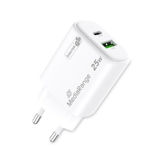 cargador mediarange dual usb-a y usb-c 25w 1xusb-a 1xusb-c carga rapida