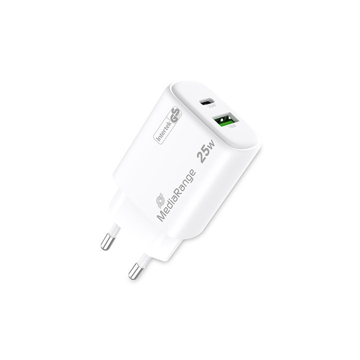 cargador mediarange dual usb-a y usb-c 25w 1xusb-a 1xusb-c carga rapida