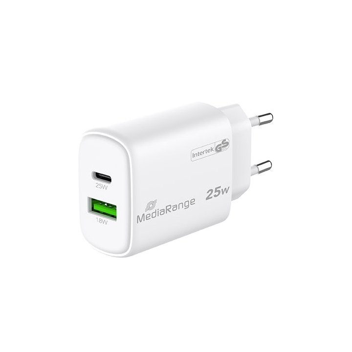 cargador mediarange dual usb-a y usb-c 25w 1xusb-a 1xusb-c carga rapida