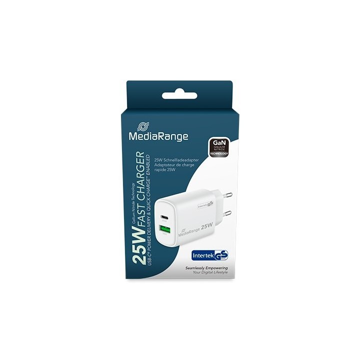 cargador mediarange dual usb-a y usb-c 25w 1xusb-a 1xusb-c carga rapida