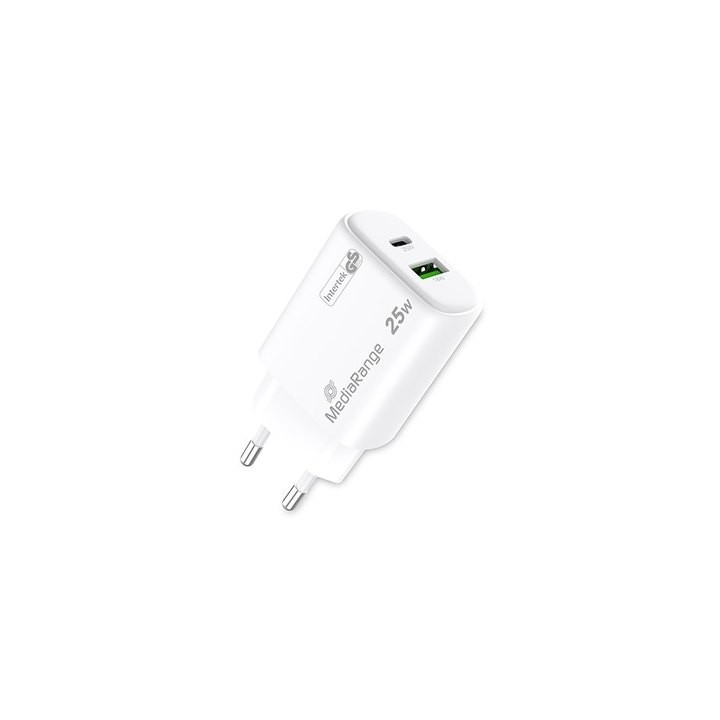 cargador mediarange dual usb-a y usb-c 25w 1xusb-a 1xusb-c carga rapida