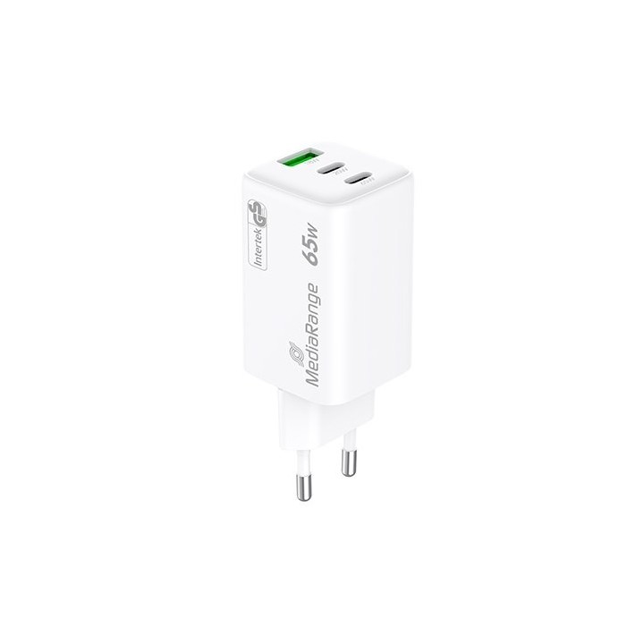 cargador mediarange triple usb-a y usb-c 65w 2xusb-c 1xusb-a carga rapida