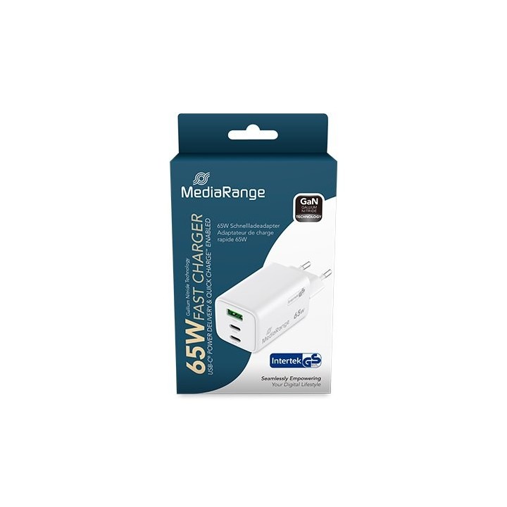 cargador mediarange triple usb-a y usb-c 65w 2xusb-c 1xusb-a carga rapida