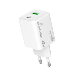 cargador mediarange dual usb-a y usb-c 45w 1xusb-a 1xusb-c carga rapida