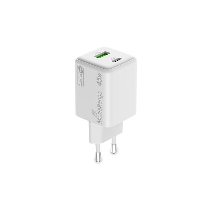 cargador mediarange dual usb-a y usb-c 45w 1xusb-a 1xusb-c carga rapida