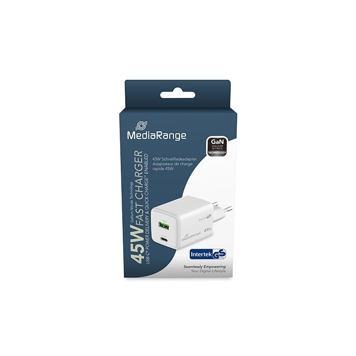 cargador mediarange dual usb-a y usb-c 45w 1xusb-a 1xusb-c carga rapida