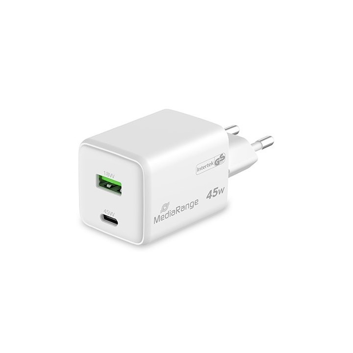 cargador mediarange dual usb-a y usb-c 45w 1xusb-a 1xusb-c carga rapida
