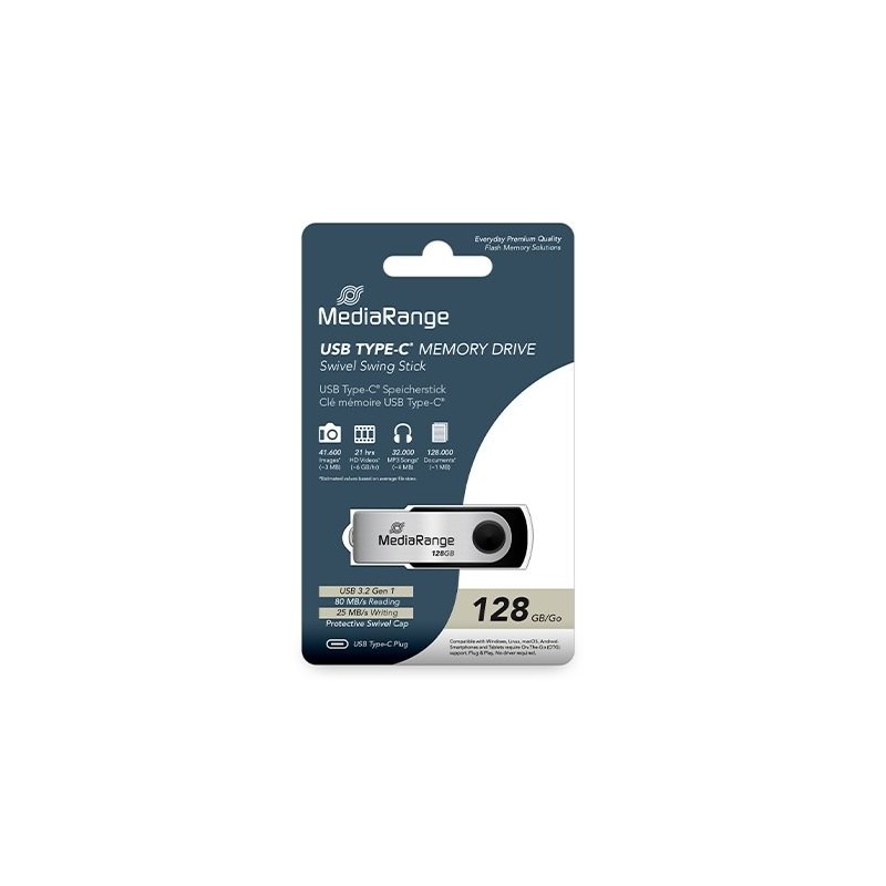 pendrive 128gb usb 3.2 mediarange lectura 80mbs escritura 25mbs