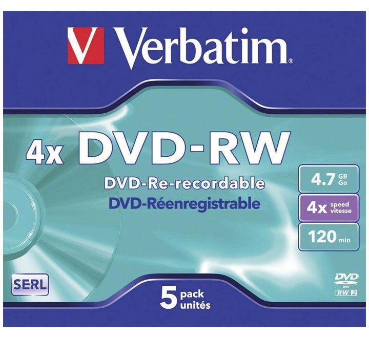 pack 5 dvd-rw verbatim jewel case 4.7gb 43285
