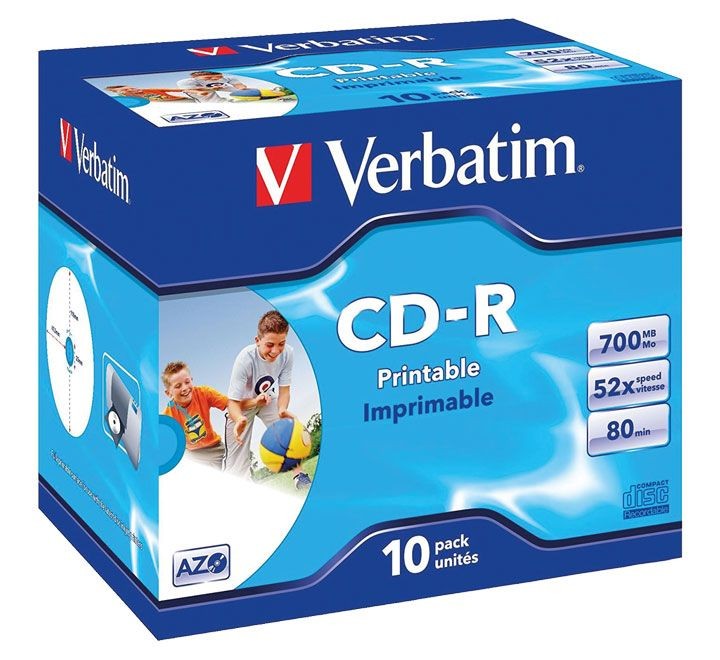 verbatim 10u cd-r 52x imprim jewel case 70mb 43325