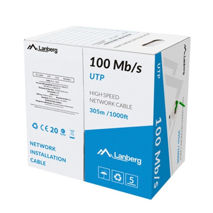 lanberg bobina 100mb - s lanberg utp 305m solid cca verde