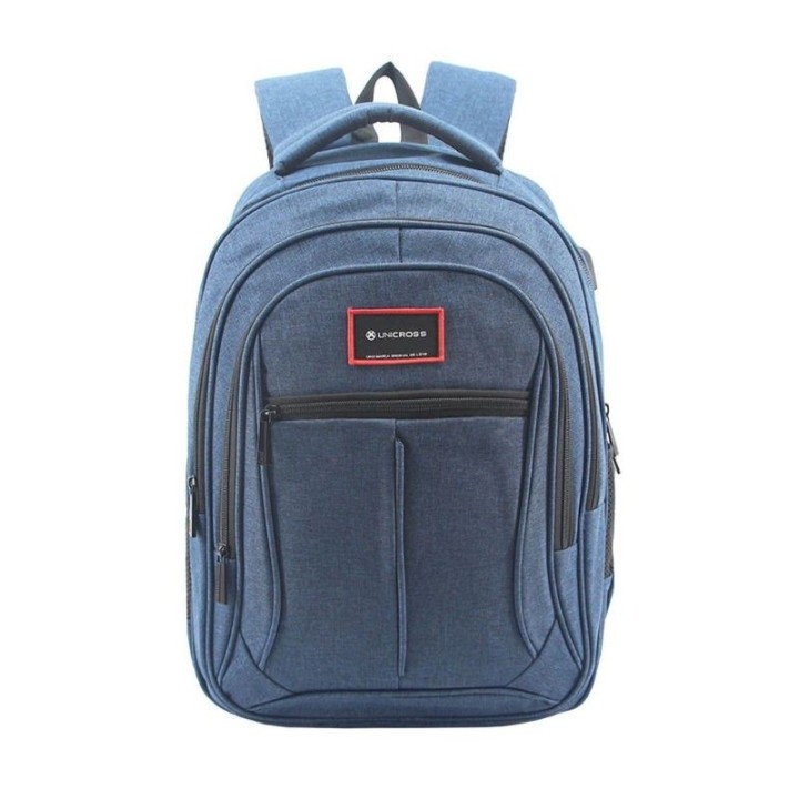 mochila portatil unicross style 18  azul usb compartimento acolchado 47x33x23cm