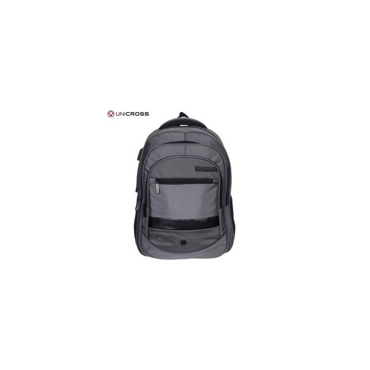 mochila portatil unicross nova 18  gris usb compartimento acolchado 48x33x21cm