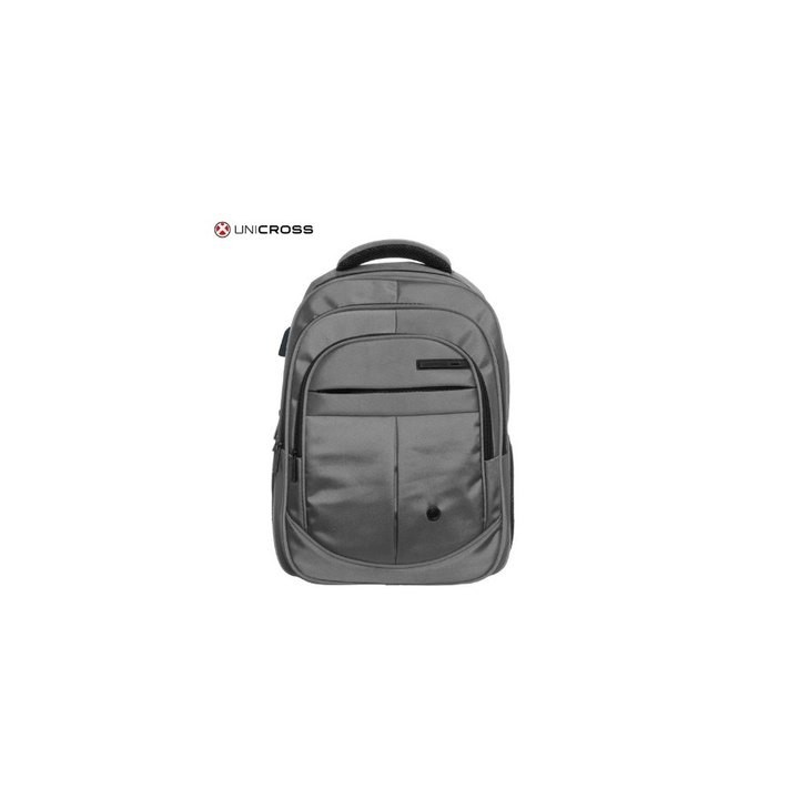 mochila portatil unicross axion 18  gris usb compartimento acolchado 47x30x21cm