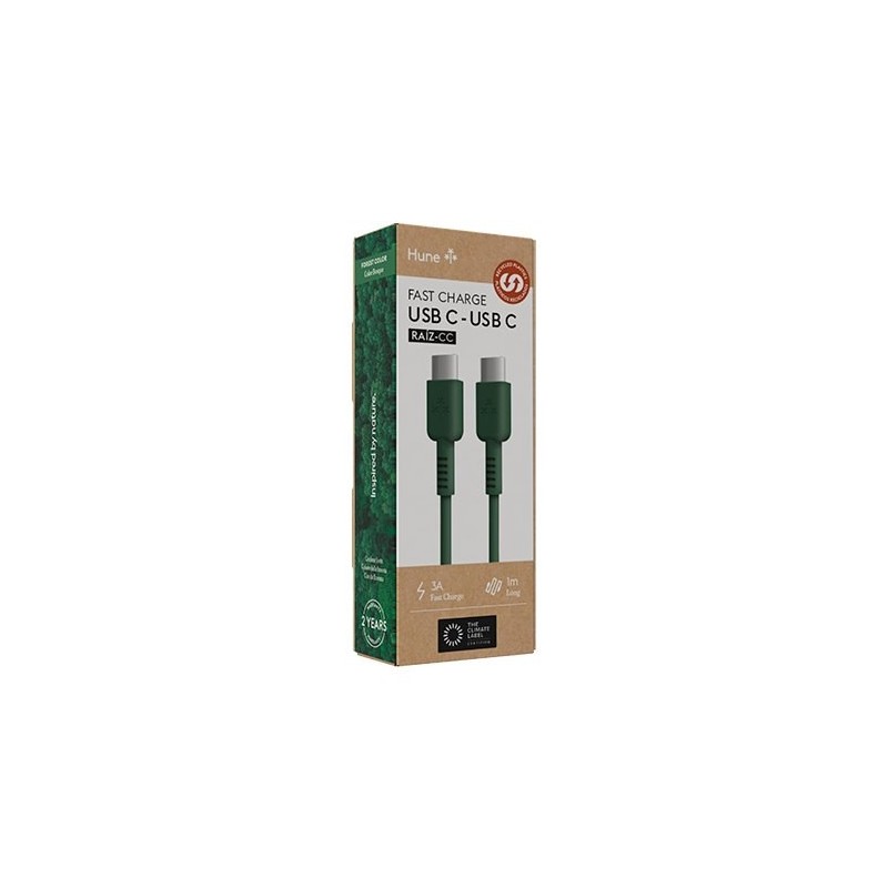 cable hune eco usb-c a usb-c 100cm verde bosque 3a 60w carga y sincroniza