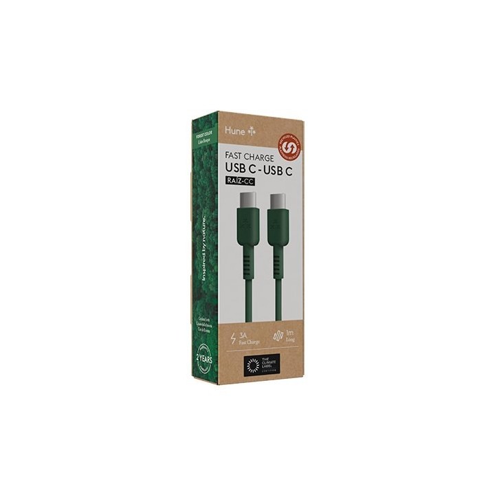 cable hune eco usb-c a usb-c 100cm verde bosque 3a 60w carga y sincroniza