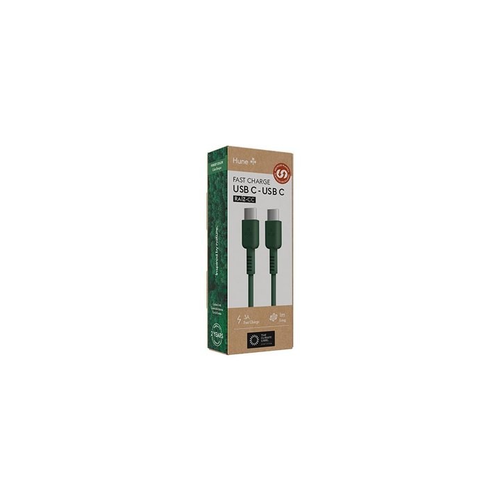 cable hune eco usb-c a usb-c 100cm verde bosque 3a 60w carga y sincroniza