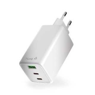 cargador hune eco triple 100w blanco nieve tecnologia gan 2xusb-c 1xusb-a