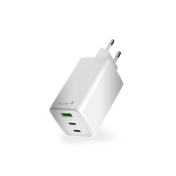 cargador hune eco triple 100w blanco nieve tecnologia gan 2xusb-c 1xusb-a