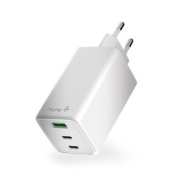 cargador hune eco triple 100w blanco nieve tecnologia gan 2xusb-c 1xusb-a