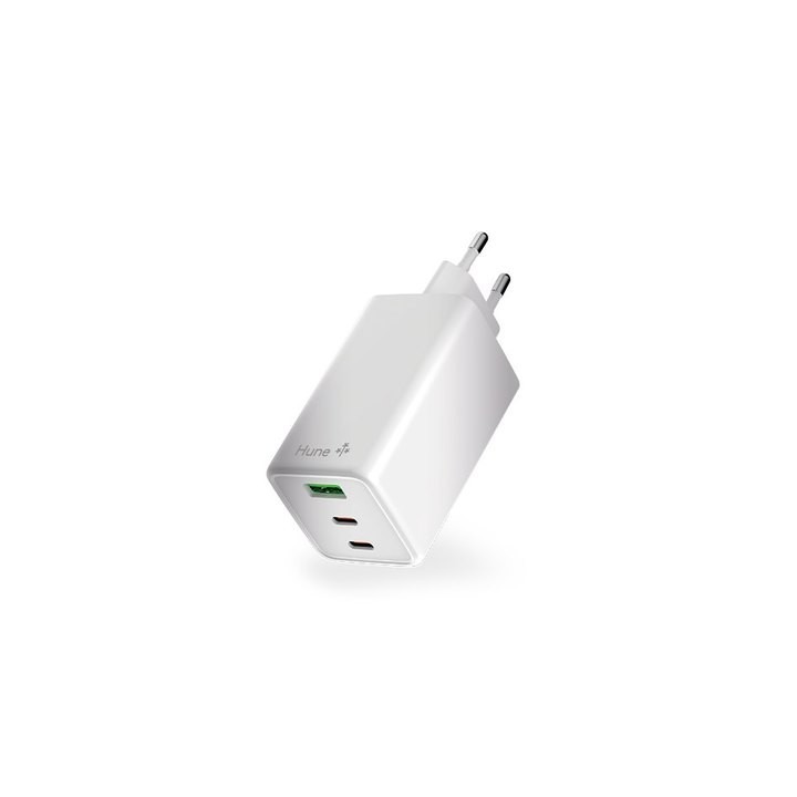 cargador hune eco triple 100w blanco nieve tecnologia gan 2xusb-c 1xusb-a