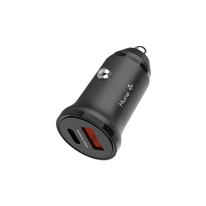 cargador hune eco dual coche 20w negro nieve para coche 1xusb-c 1xusb-a