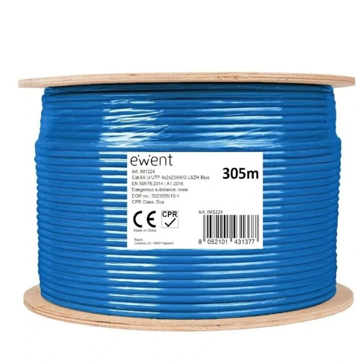 ewent bobina cable red cat6a u/utp,lszh,305m
