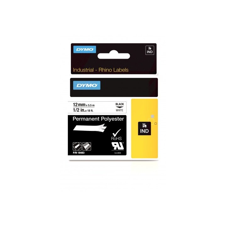 dymo cinta rotuladora rhinopro polister 12mmx5,5m negro/blanco dymo 18483