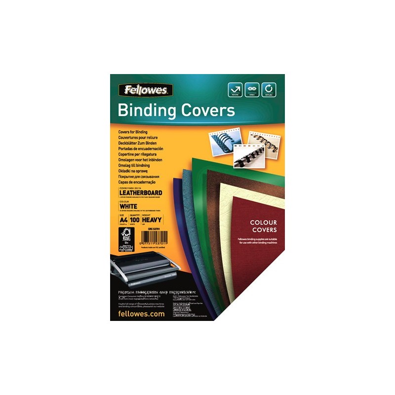 fellowes pack 100 portadas simil piel a4 250 gr. blanco fellowes 5370104