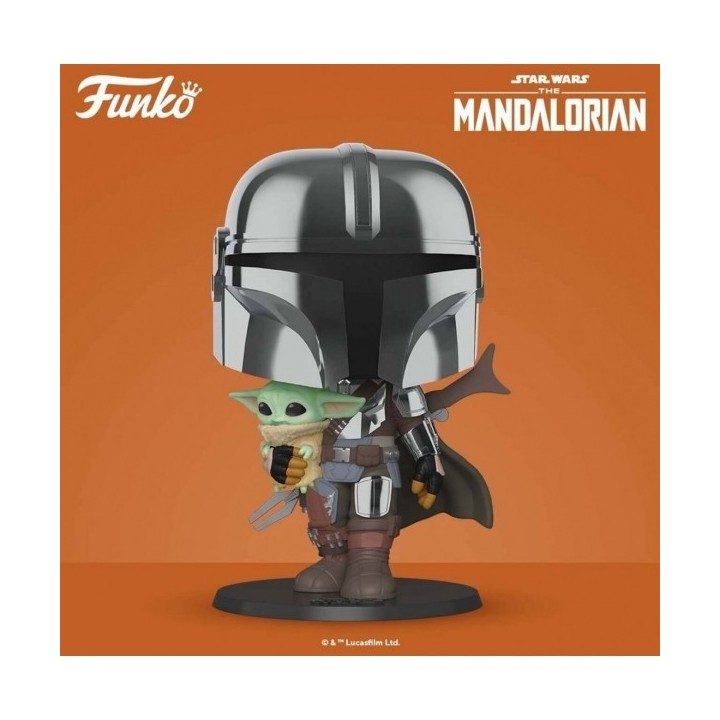 funko funko pop star wars the mandalorian el mandaloriano xl version armadura cromatica con yoda en