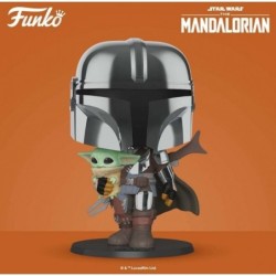 funko funko pop star wars the mandalorian el mandaloriano xl version armadura cromatica con yoda en